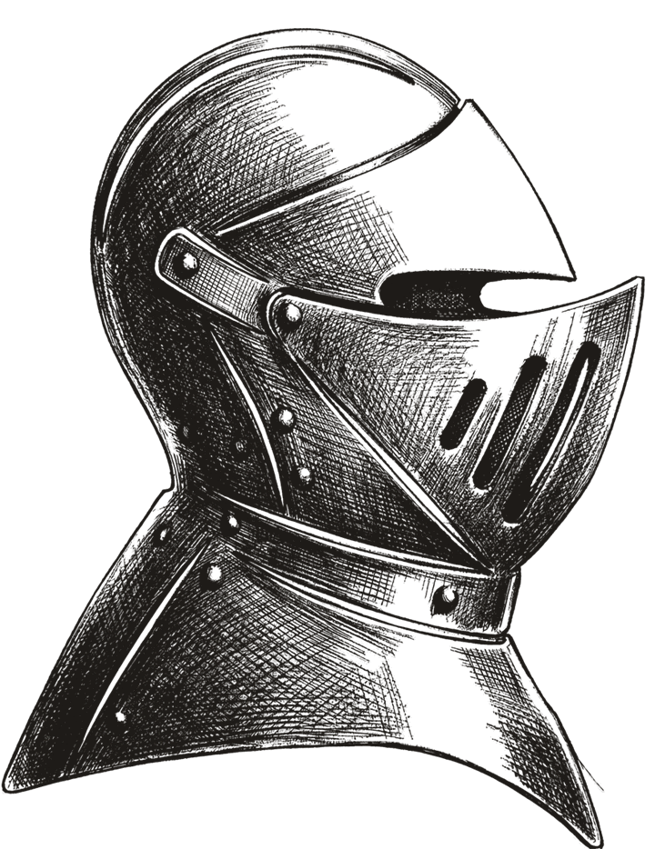 The Armor helmet, drawn in ink